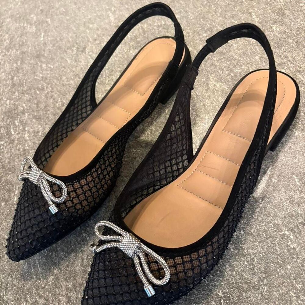 💎 GLAM 💎 Kelly & Katie Rhinestone Bow Mesh Flats - Size 8